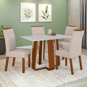 Conjunto Sala de Jantar Mesa Easy Pop 120x80cm Tampo Vidro/mdf com 4 Cadeiras Bege/off White