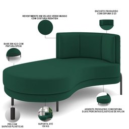 Sofá Chaise Longue Living Lucca Esquerdo D02 Veludo Verde C-303 - 5