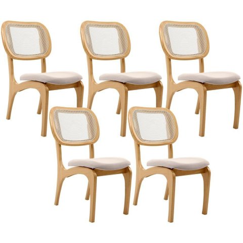 Kit 5 Cadeiras para Sala de Jantar Estofada e Tela Mariah L02 Seude Bege