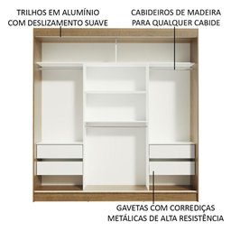 Guarda-roupa Casal Madesa Reno 3 Portas de Correr com Espelho - 6