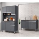 Ver imagem 2 de Balcão Cora 3 Portas + Kit Fernanda 105cm 6 Portas 1 Gaveta Cinza - Bela Móveis