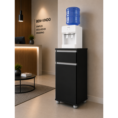 Armário Multiuso Alaska para Bebedouro com Corrediças Metálicas e Cestos PVC - J&a:Preto