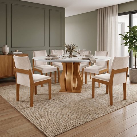 Conjunto Mesa de Jantar 6 Cadeiras 135cm com Tampo de Vidro