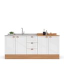 Ver imagem 5 de Cozinha Pérola com Rodapé 2 Peças Balcão 3 Gavetas 2 Portas e Balcão 2 Portas Yescasa Branco/Freijó