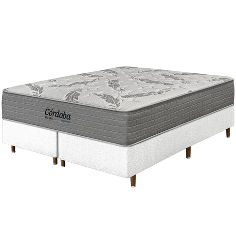 Cama Box Branca + Colchão King Size Córdoba Molas Ensacadas Duo Face 193x203x70cm - Macio