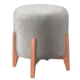 Puff Decorativo Redondo Sala de Estar Linho Cinza Claro - 1