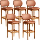 Ver imagem 1 de Kit 05 Banquetas Alta Para Cozinha Madeira Fixa Betta L02 Imbuia Couríssimo Camel - Lyam Decor