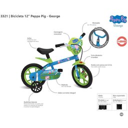 Bicicleta Aro 12 Peppa Pig George 3321 Brinquedos Bandeirante - 5