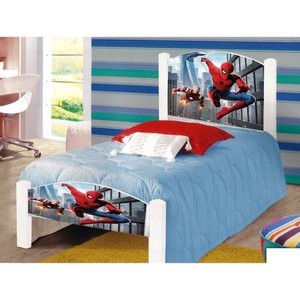 Cama Infantil Solteiro Homem Aranha Adesivada com Grade de Proteção e Colchão