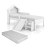 Cama Infantil Casinha Castelo Escorregador e Escada Criança Grade Proteção com Colchão Cor Branco - 1