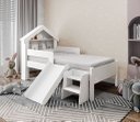 Ver imagem 2 de Cama Infantil Casinha Castelo Escorregador e Escada Criança Grade Proteção com Colchão Cor Branco