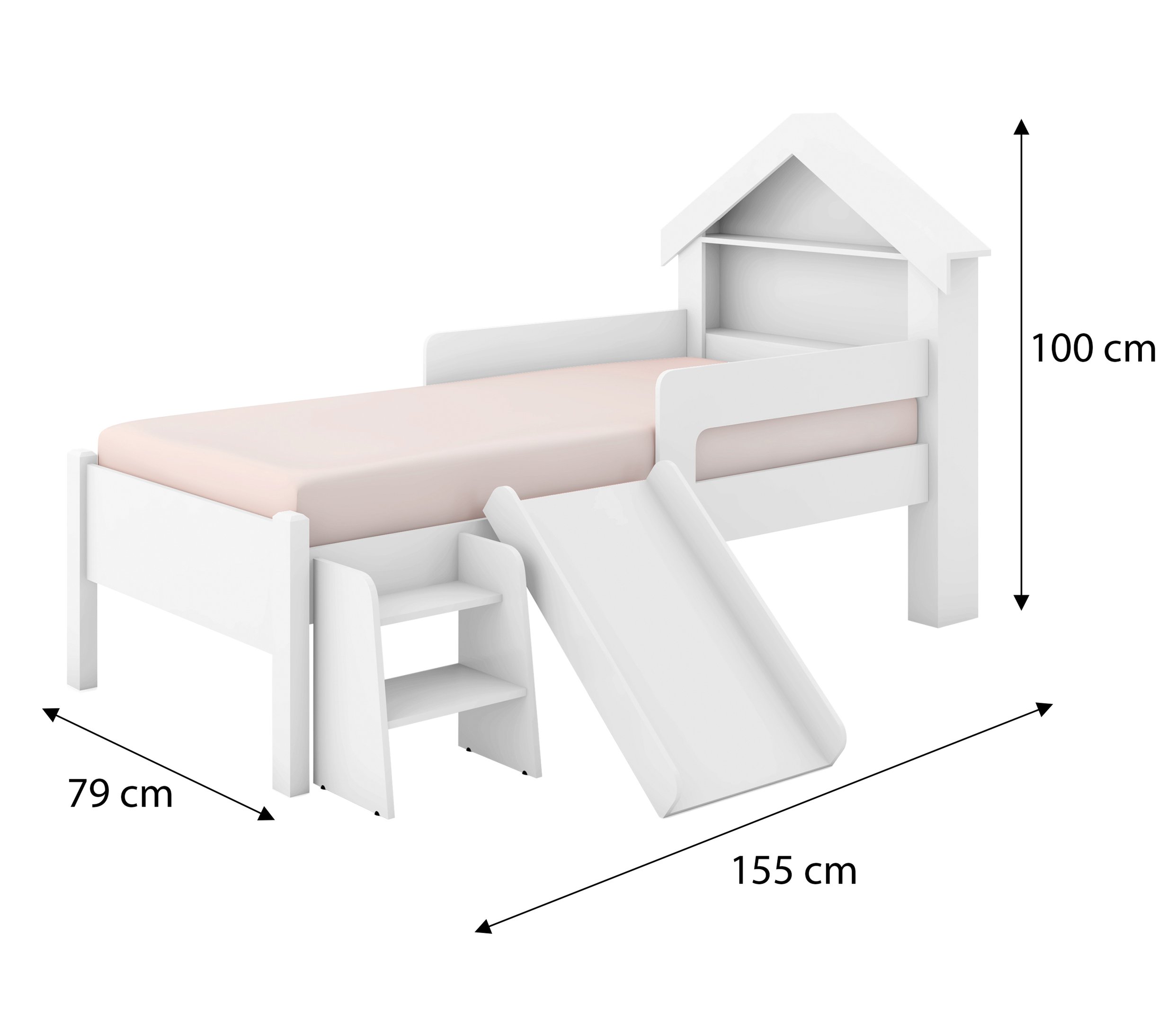 Cama Infantil Casinha Castelo Escorregador e Escada Criança Grade Proteção com Colchão Cor Branco - 5