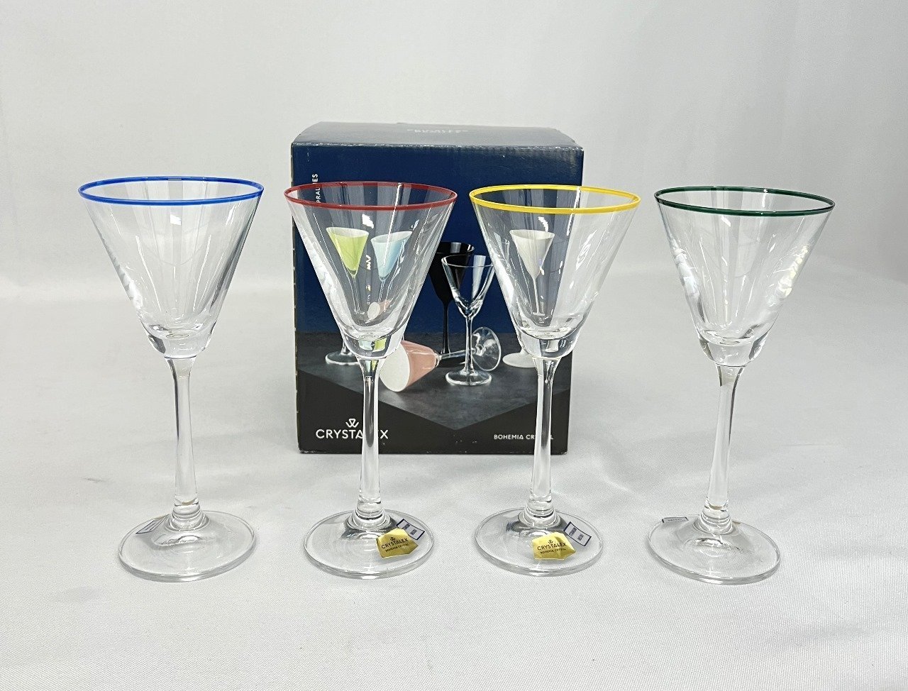 Jogo 4 Mini Taças Cristal Bohemia Plaline 90ml Drinks Filado Colorido - 3
