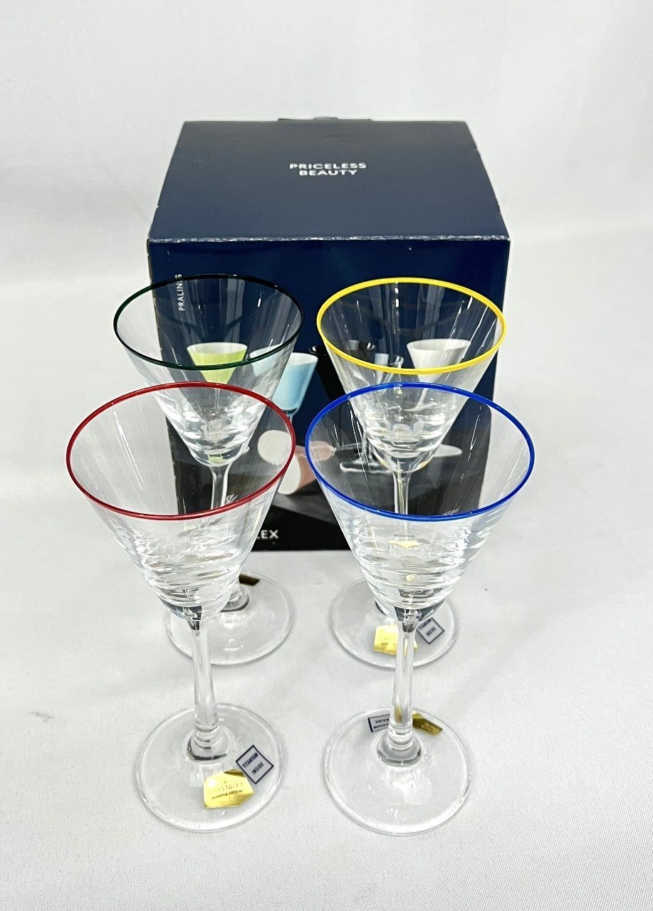 Jogo 4 Mini Taças Cristal Bohemia Plaline 90ml Drinks Filado Colorido - 2