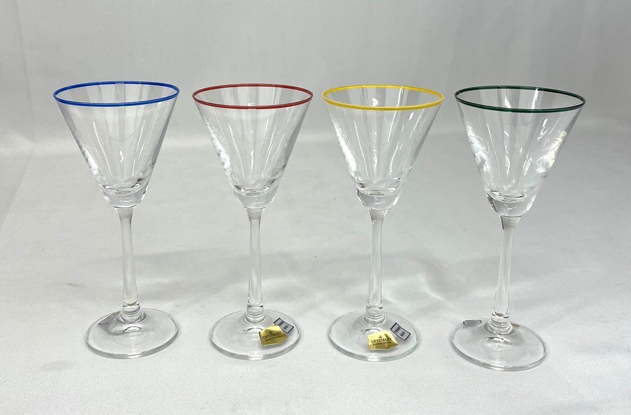 Jogo 4 Mini Taças Cristal Bohemia Plaline 90ml Drinks Filado Colorido - 1