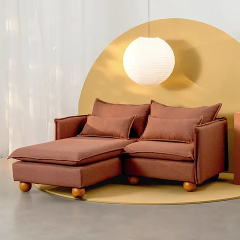 Sofá Modular 2 Lugares com Chaise e Pé Bolinha Sôma CabeCasa MadeiraOriginals