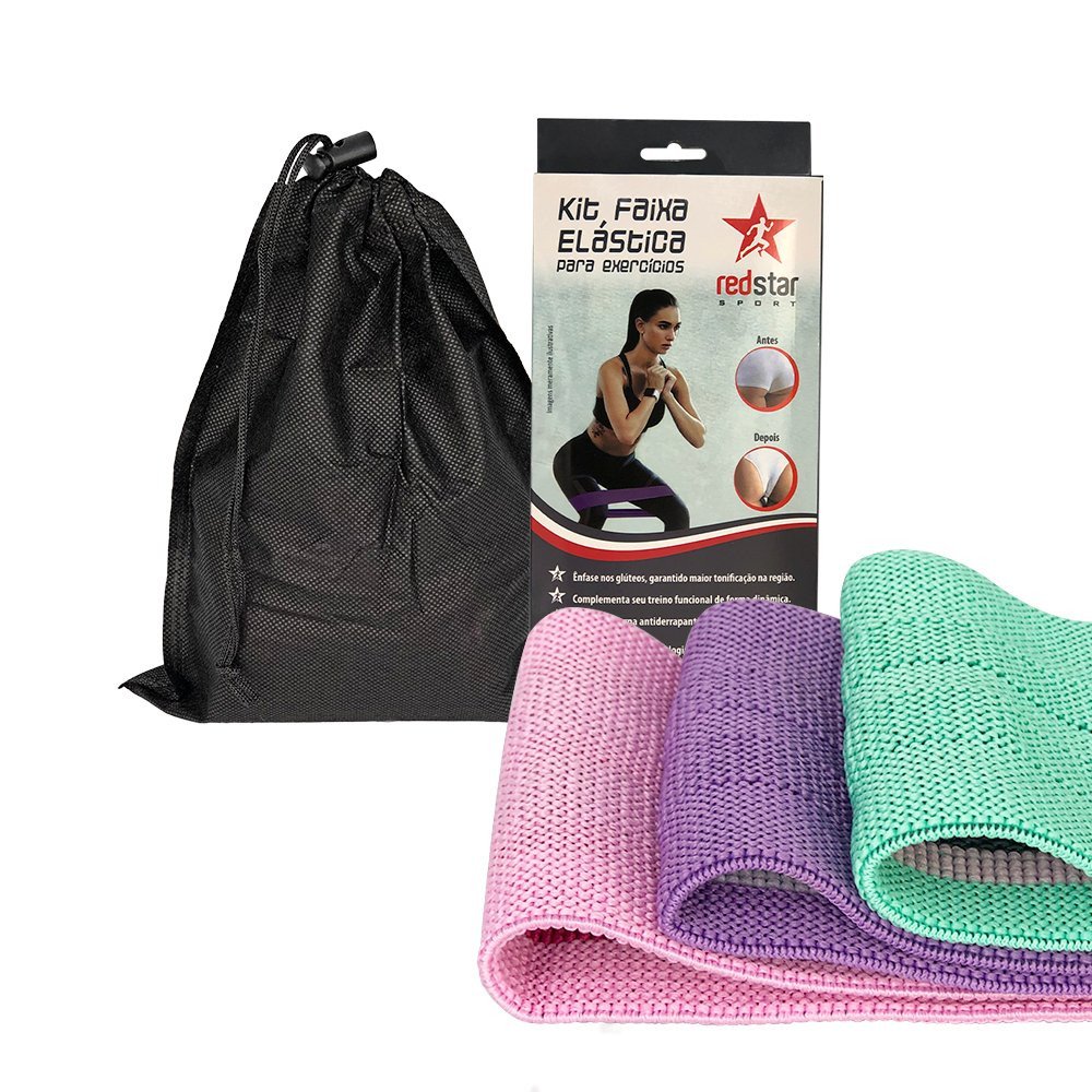 Kit de 3 Faixas Elásticas para Exercícios com 3 Níveis de Resistência Fortalecimento Muscular - 3