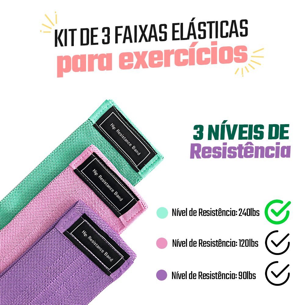 Kit de 3 Faixas Elásticas para Exercícios com 3 Níveis de Resistência Fortalecimento Muscular - 4