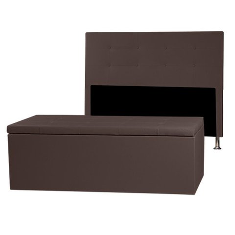 Kit Cabeceira e Calçadeira Baú Casal King 1,95m Berlim Material Sintético Marrom Dal Poz Estofados