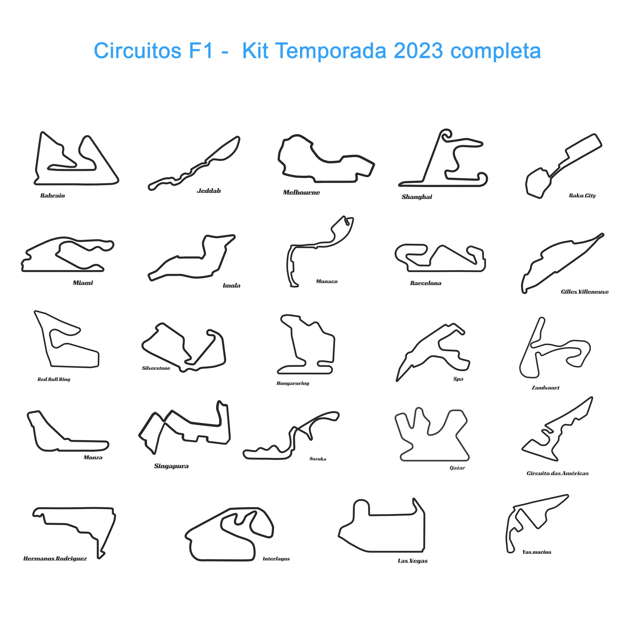 Pistas F1 Temporada 2023 - Kit Com 24 Circuitos - Decoração - Toque 3D:Preto