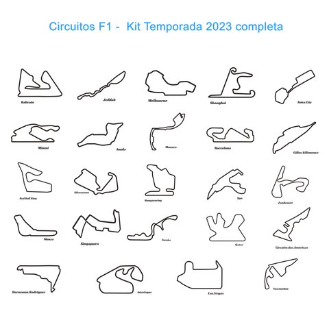 Pistas F1 Temporada 2023 - Kit Com 24 Circuitos - Decoração - Toque 3D:Preto