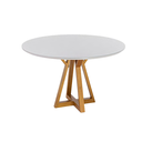 Ver imagem 1 de Mesa Polaris 4 Lugares Redonda 1,10m - Madeira Maciça Freijó e Tampo de Vidro Off-white Colado - Tre