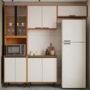Ver imagem 2 de Cozinha Armario 4 Peças 220 cm Cristaleira Balcao com Tampo Ravena Freijo Off Acetinado Poliman