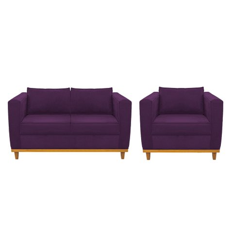 Kit Sofá 2 Lugares e Poltrona Europa Suede Roxo - Am Decor