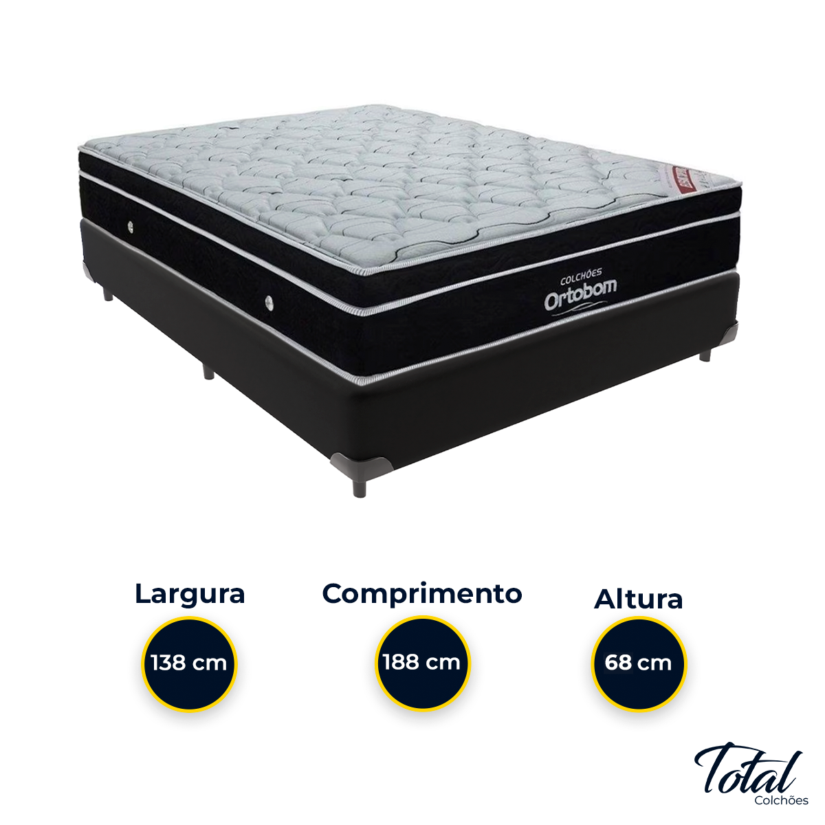 Cama Box Casal Preto e Colchão Elegant Superpocket Molas Ensacadas Ortobom - 3