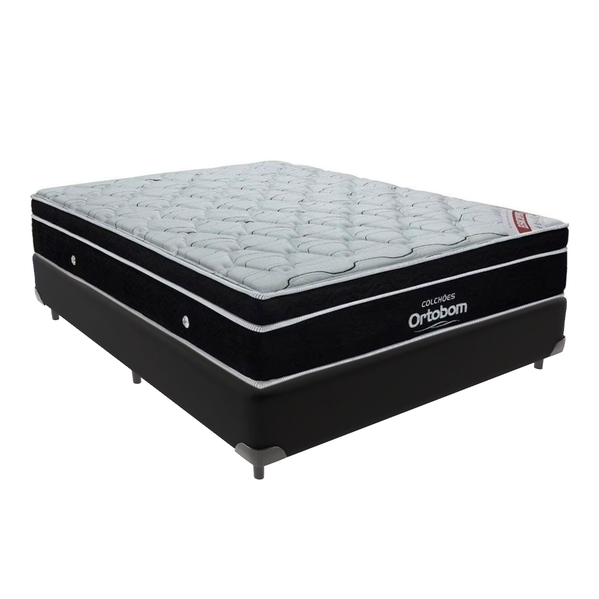 Cama Box Casal Preto e Colchão Elegant Superpocket Molas Ensacadas Ortobom