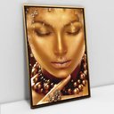 Ver imagem 7 de Quadro Decorativo Mulher a Face Dourada em Tela Canvas Tacolado Moldura Flutuante 4,5cm Branca 100 X