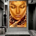 Ver imagem 1 de Quadro Decorativo Mulher a Face Dourada em Tela Canvas Tacolado Moldura Flutuante 4,5cm Branca 100 X