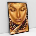 Ver imagem 6 de Quadro Decorativo Mulher a Face Dourada em Tela Canvas Tacolado Moldura Flutuante 4,5cm Branca 100 X