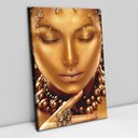 Ver imagem 2 de Quadro Decorativo Mulher a Face Dourada em Tela Canvas Tacolado Moldura Flutuante 4,5cm Branca 100 X