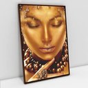 Ver imagem 5 de Quadro Decorativo Mulher a Face Dourada em Tela Canvas Tacolado Moldura Flutuante 4,5cm Branca 100 X