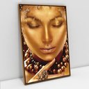 Ver imagem 4 de Quadro Decorativo Mulher a Face Dourada em Tela Canvas Tacolado Moldura Flutuante 4,5cm Branca 100 X