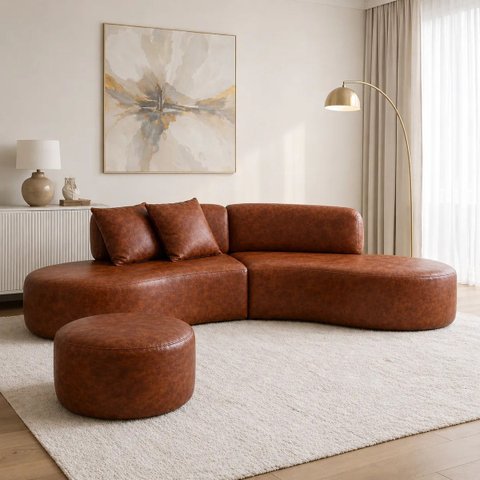 Sofá e Puff Orgânico Virginia 300cm Corino Modena Ocre