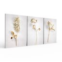 Ver imagem 2 de Kit 3 Quadros Retangulares - Trio de Flores Douradas 2