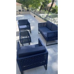 Conjunto de Sofá Bahamas Em Corda Náutica Azul - Tecido Lisato Marinho - 2