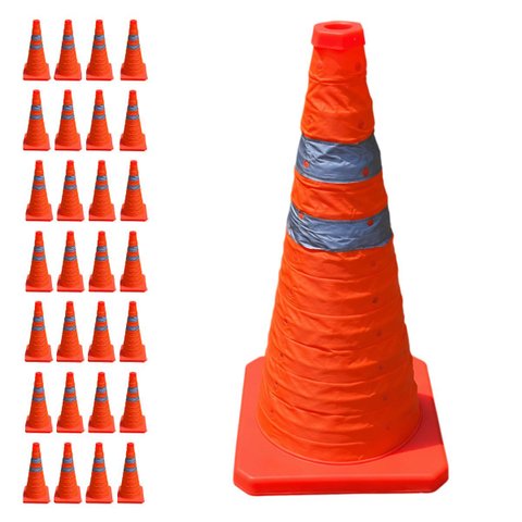 Cone Retratil Rodovia Kit 28 Uni Guarda Segurança Baliza Dobravel Sinalizador Estrada Estacionamento