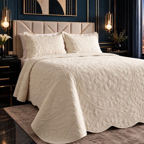 Conjunto Cama King Mallory 300 Fios Bordada 3 Peças:Palha