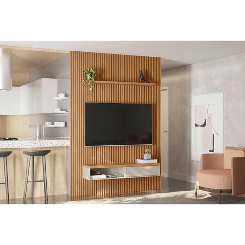 Home P/ Tv até 75 Pol Modular 1.8 Ripado C/ 1 Porta 1 Prat. 180x250cm Nature/off White - Linea