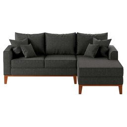 Sofá Beny com Chaise Direita, 2,00x1,40m, 3 Lugares, Linho, Base em Madeira. (grafite) - 2