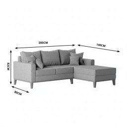 Sofá Beny com Chaise Direita, 2,00x1,40m, 3 Lugares, Linho, Base em Madeira. - 5 Sofá Beny com Chaise Direita, 2,00x1,40m, 3 Lugares, Linho, Base em Madeira. - 5