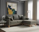 Ver imagem 1 de Sofá Beny com Chaise Direita, 2,00x1,40m, 3 Lugares, Linho, Base em Madeira.