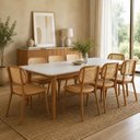 Ver imagem 1 de Conjunto Sala de Jantar Mesa Tangará Vidro e 8 Cadeiras Liz Madeira Maciça CabeCasa MadeiraOriginals Marrom