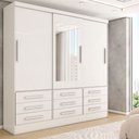 Ver imagem 1 de Guarda-roupa Casal Maragogi 3 Portas 9 Gavetas com Espelho Branco - Panorama Móveis