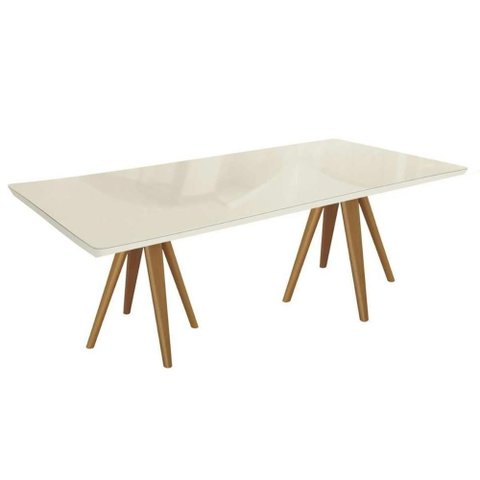 Mesa Jantar Duna Madeira Maciça c/ Tampo Madeirado c/ Vidro 200x100cm Carvalho/Off White Kappesberg
