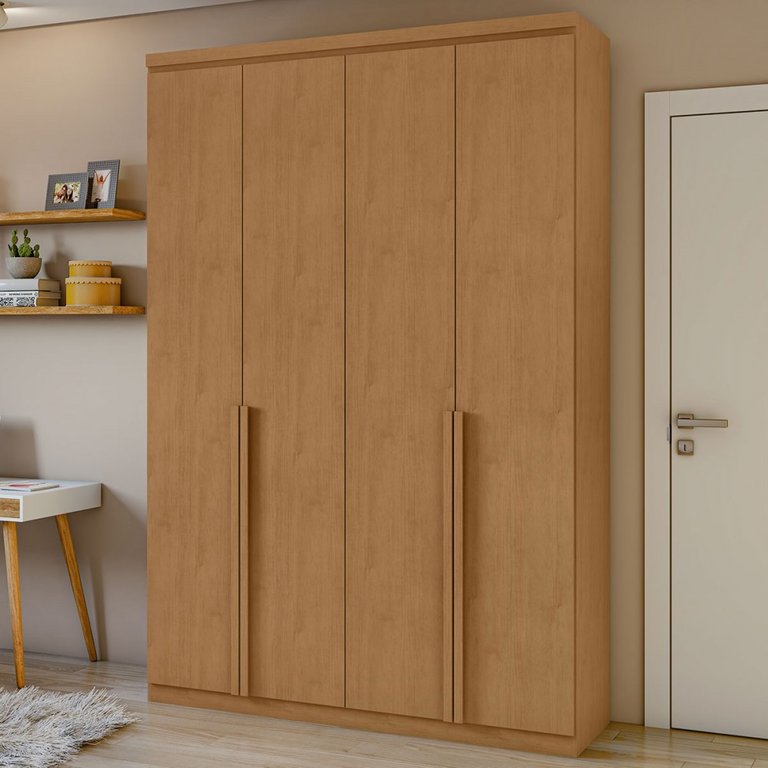 Guarda-roupa Solteiro Alonzo 4 Portas 2 Gavetas 100% Mdf Amêndoa Clean - Móveis Lopas