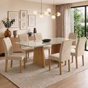 Ver imagem 1 de Conjunto Sala de Jantar 6 Lugares Retangular Tampo Vidro MDF 160x80cm Mesa Lyra e Cadeiras Carol